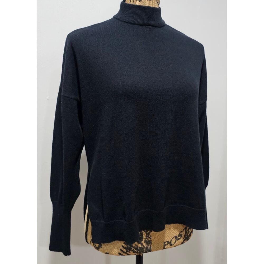 Brixton Sweater  85% Cotton, 15% Cashmere, Split Hem, Side Slit, Black,  Sz XS